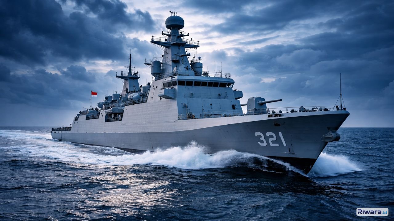 KRI Prabu Siliwangi-321 melintas di perairan Indonesia, menandai hadirnya kekuatan baru armada tempur TNI AL usai pelayaran panjang dari Italia, Maret 2026.